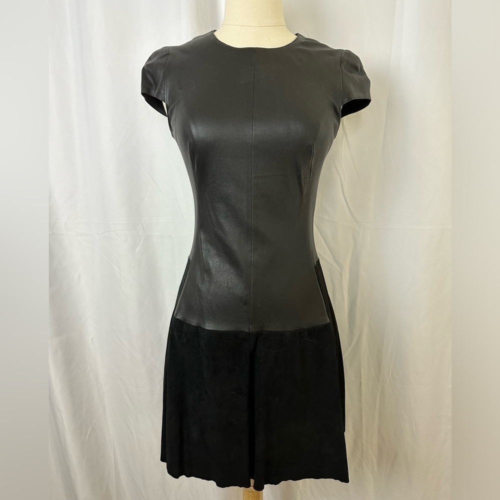 New Jitrois Black Leather & Suede Mini Dress FR 36 Made in France
